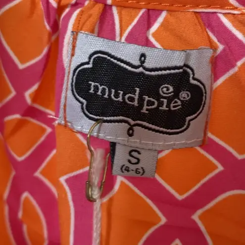Mud Pie Reese Tunic in Lattice Print Bright Orange Pink Blouse NEW Size Small
