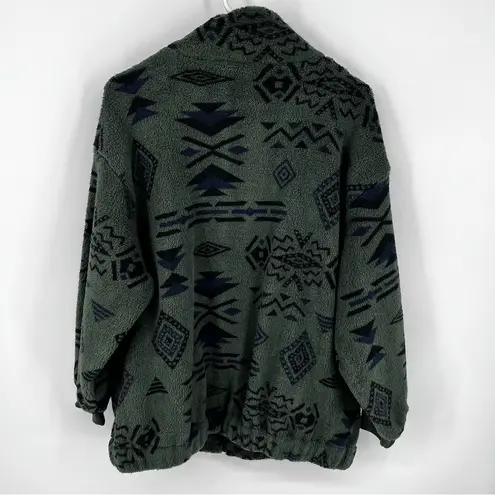 Bloomchic Green Black Sz 10 Aztec‎ Print Sherpa Fleece Jacket Full Zip Cozy Fall