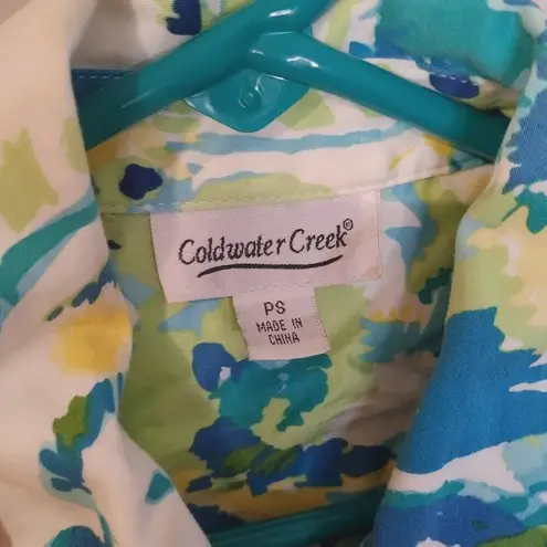 Coldwater Creek  Size PS Petite Small Yellow Blue Green WaterColor Blazer Jacket