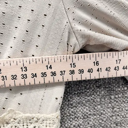 Vintage Etherial Tunic Blouse Medium 90s Boho Flowy Knit Lace Whimsy Stretchy Tan