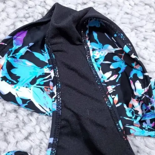 Beach Riot Swim Bikini Bottom Blue Black Floral Tropical Women's Size Large