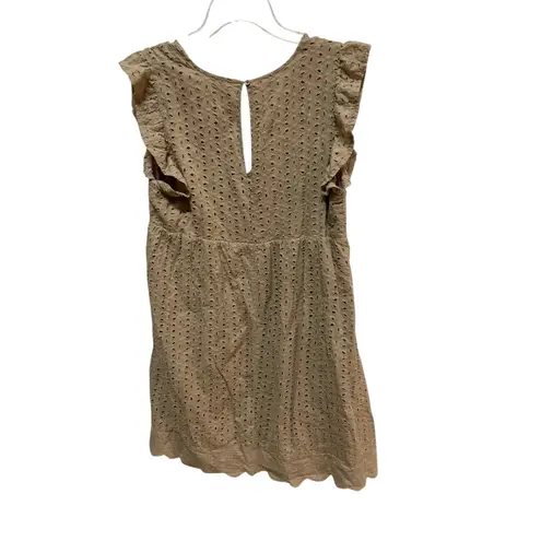 Pink Lily  Eyelet Flutter Sleeve V Neck Mini Dress With Shorts Tan Size L