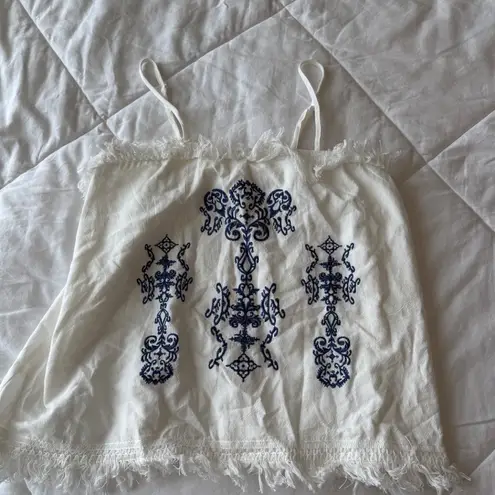 Women's Boho Fringe Cami Tank Top White Size M