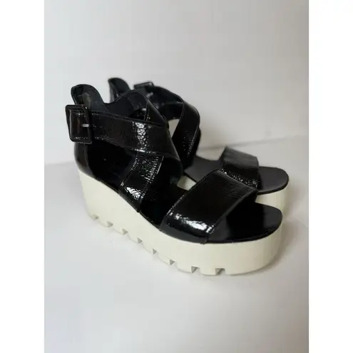 8100 Melrose Cross Strap Black Patent Buckle Wedge Sandal Women’s Size 41 Italy