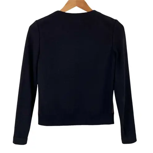 Classiques Entier Black/Brown Leather and Wool Knit Cardigan Jacket Size XS