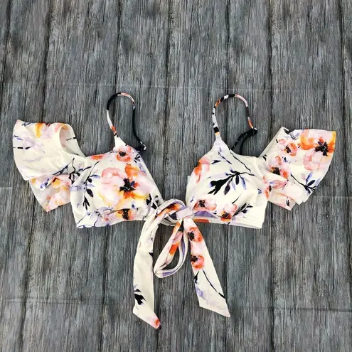The Bikini Lab Watercolor Floral Ruffle Wrap Bikini Swim Top NWT size Medium