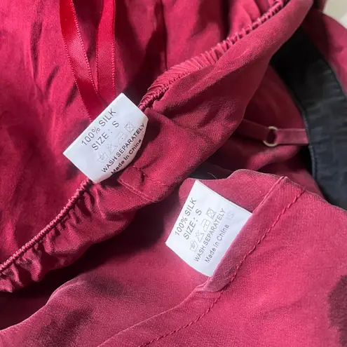 100% silk burgundy red & black camisole shorts pajama set women's XS/small