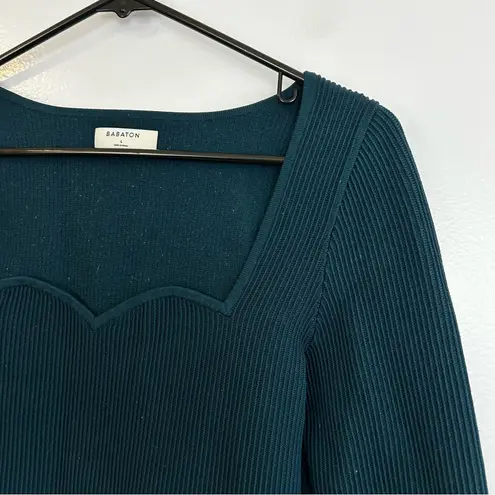 Babaton Aritzia Sculpt Knit Sweetheart Longsleeve Top Size Large Deep Teal Blue