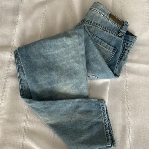 BLANK NYC  light wash, high rise tapered leg denim.