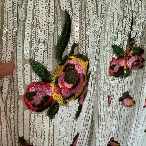 Anna Sui NWT White Sequin Floral Embroidered Pull On Pants Size P