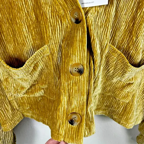 NWT Baevely Crushed Velvet Button Front Cardigan Top Gold Mustard Size S Cozy Size L