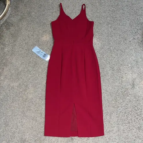 Dress the Population Lyla V-Neck Sleeveless Crepe Sheath Pencil Dress Garnet XS