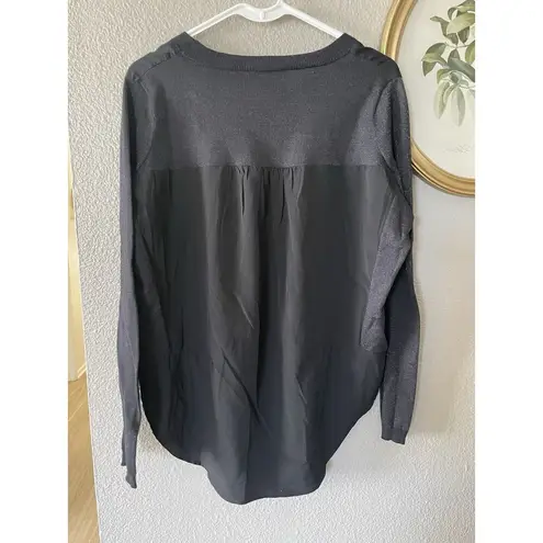 Chaus Women's Tunic Top Low High Blouse Wool Polyester Splicing Size M Loose Fit Black Size M