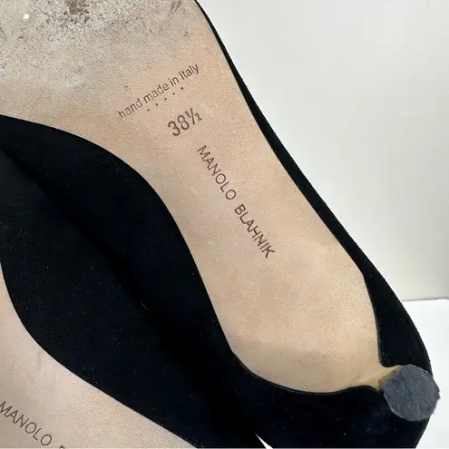 Manolo Blahnik BB 50 Black Suede Pointed Toe Pumps Womens 38.5 Leather Heels