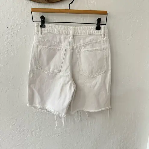 ZARA  High Waisted White Denim Zip Button Cut Off Bermuda Jorts Shorts 4