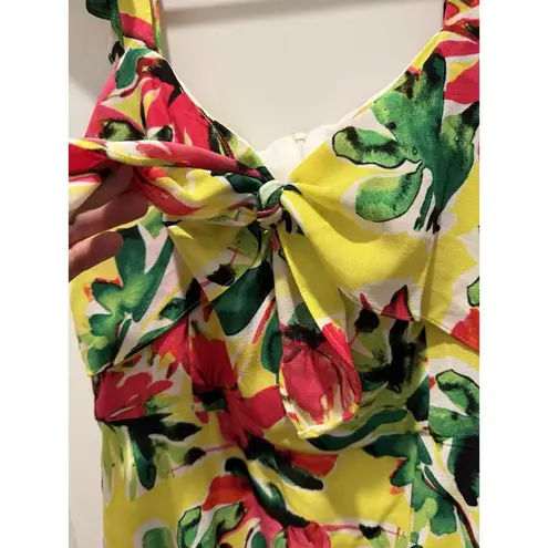 Julia Jordan Dress 12 Ruffle Bright Floral Midi Dress Yellow Green Pink