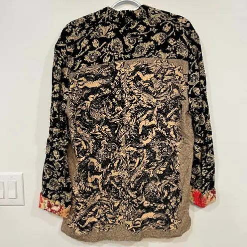 Carole Little Blazer Jacket 6 Artsy Boho Maximalist Renaissance Mix Print VTG Gold