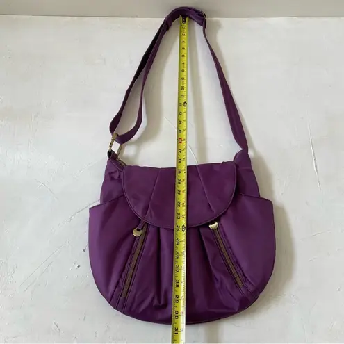 Travelon Purple Hobo Zip Crossbody 5 Point Anti Theft Purse Travel Bag
