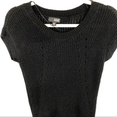 a.n.a . Black Short Sleeve Scoop Neck Chunky Knit Sweater Top Pullover Size XS