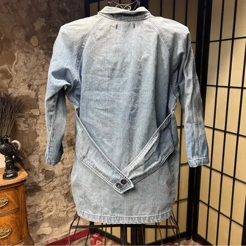 Vintage 80s Bebe Furrrina Oversized Long Denim Coat: Size MEDIUM Blue