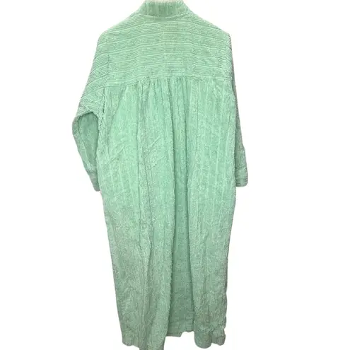 Blair Vintage Chenille Robe Button Front Mint Green Size M Striped Texture