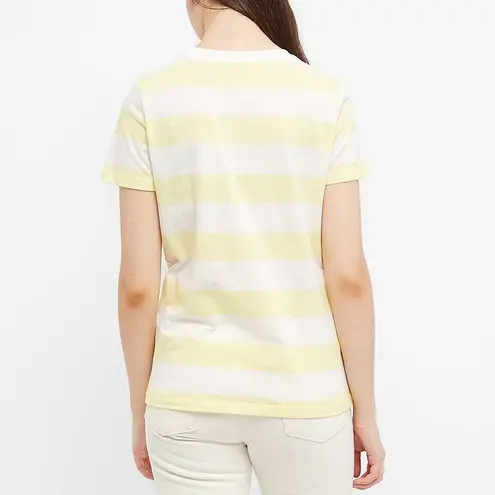 A.P.C. White Yellow Cotton Striped Dolphin Heart Logo Graphic Tee