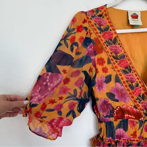 Anthropologie NWOT Farm Rio  Floral Dream Short Sleeve Maxi Dress Yellow Floral