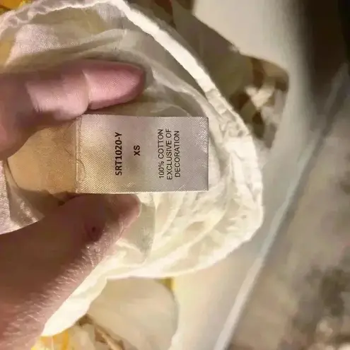 THML Flutter Sleeve Embroidered Vneck Dress Yellow Brown White Side Zip Size XS