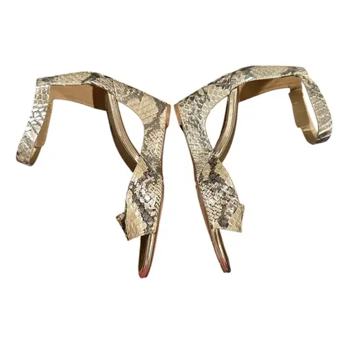 VanEli Boden Marmi Snakeskin Wedge Gold/Beige Brown/Gray Velcro Ankle Strap Shoe Silver Size 8