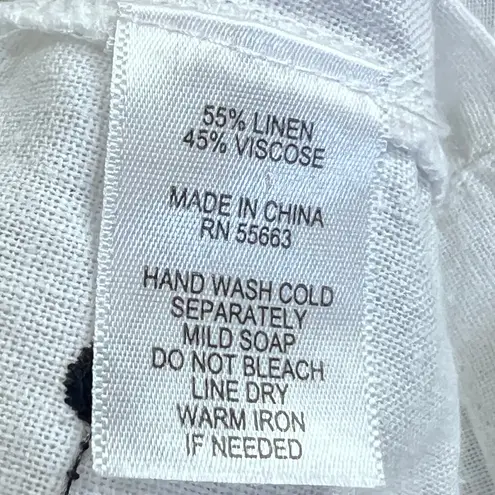 For Cynthia Linen Blend Striped 3/4 Sleeve Tunic Shift Dress White Black S