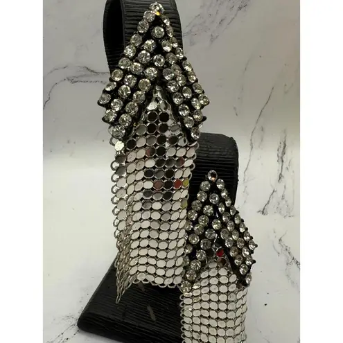 Disco Diva Vintage R. Serbin Runway Rhinestone Mesh Earrings Silver