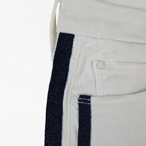 Mother White Navy Stripe Looker Ankle Glass Slipper Racer Skinny Jeans Size 27