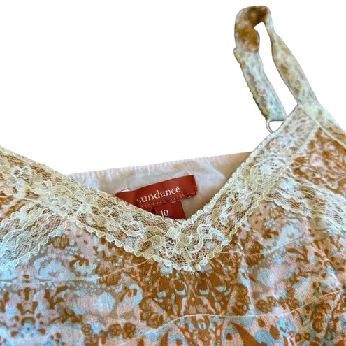 Sundance Bohemian Print Maxi Dress Tank Top Lace Trim Sheath Size 10 Women's Brown