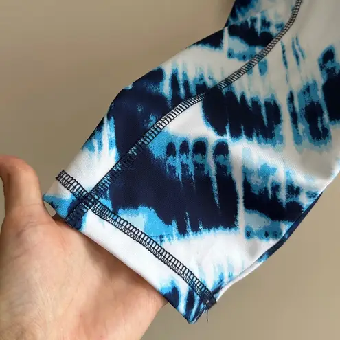 PGA Tour Blue and White Tie Dye Print Ankle Leggings, Size Large