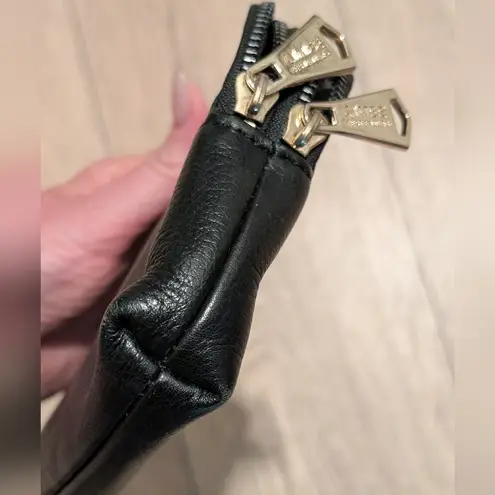 Aimee Kestenberg Black Pebbled Leather Double Zip Zippered Wallet Clutch 8.5x5