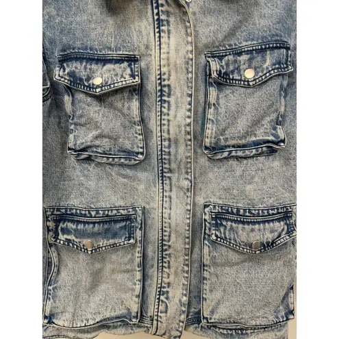 Avec Les Filles Acid Wash Denim Utility Jacket Size Medium Safari Style