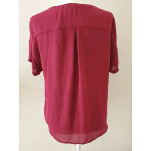 Lush Clothing LUSH Women's Maroon Chiffon Semi Sheer Blouse Top Lightweight Silky Size… thumbnail 4