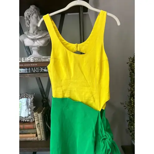 Rosie Assoulin Sarong Cut Out Midi Dress Green Yellow Womens Size 8