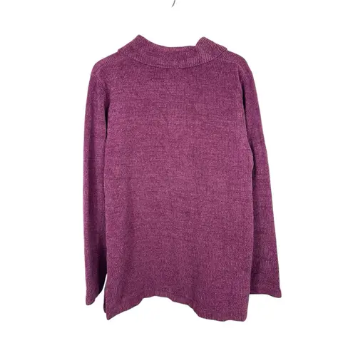 VTG 90s Denim & Co Mauve Pink Chenille Button Front Collared Cardigan Sweater S