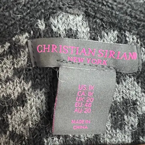 Christian Siriano Wool Blend Cardigan Sweater 1X Leopard Print Thick Cozy Cabin Black