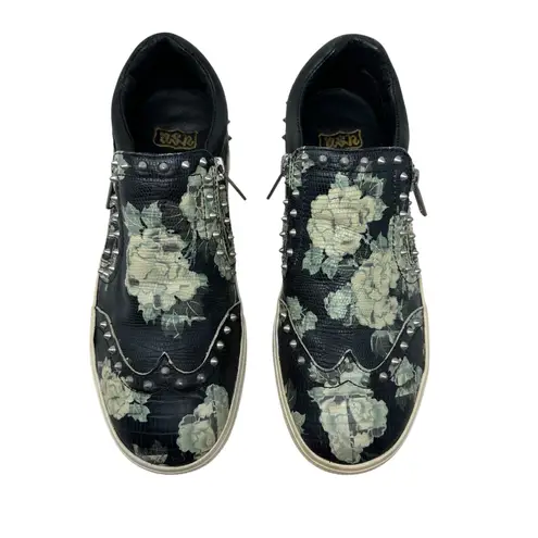 Ash Jasmin Platform Sneakers Leather Floral Studded Black Blue Size 38 US 7.5 8 - Image 3