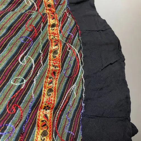 Striped Wrap Skirt Floral Embroidery Boho Flowers Ribbon Tie Waist Green Red Size undefined