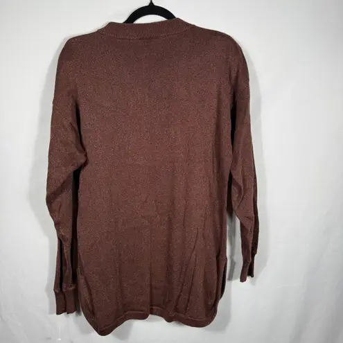 Regency Collection Metallic Knit Tunic Top Long Sleeve Brown Sweater Size M