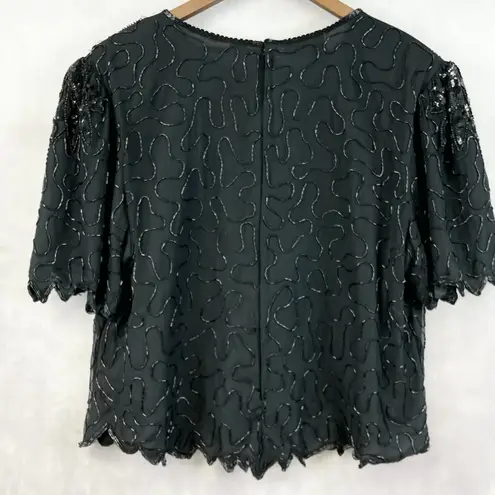 Laurence Kazar Vintage Womens Beaded Silk Top 3X Glam Goth Formal Party Art Deco