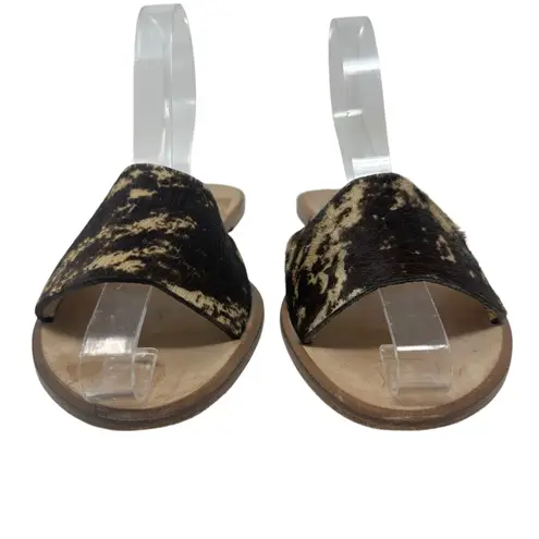 Baske California Sage Slide Sandals Flat Leather Calf Hair Size 38 US 7.5 Brown