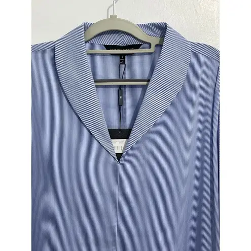 Ming Wang Tunic Blouse Large Blue Striped 3/4 Sleeve Oversized Office Preppy NWT