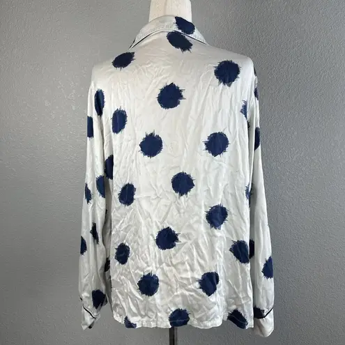 Eberjay Eberjey Women Button Up Long Sleeve Pajama Top Size XL White Blue Polka Dot Silk