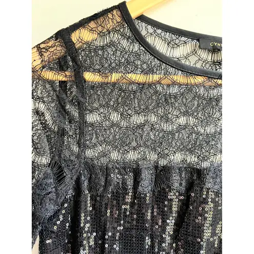 Cynthia Steffe Black Sequin Lace Long Sleeve Mini Dress Size 0