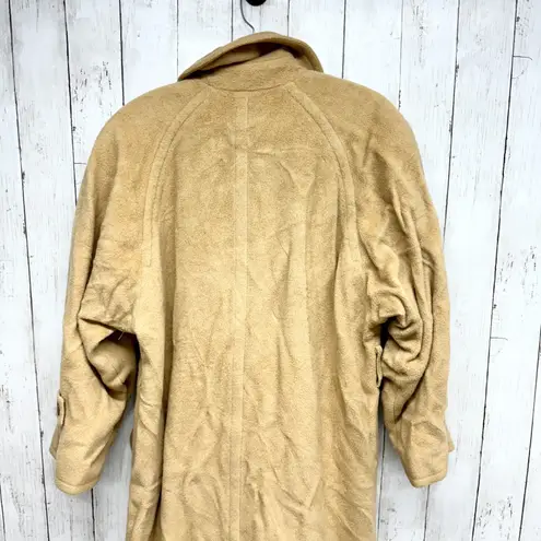 Perry Ellis Coat Women Size 6 Tan Wool Long Peacoat Collared Button Pockets