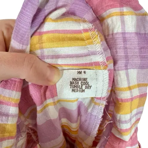 True Vintage 60s 70s Seersucker Plaid High Waisted Wide Leg Bellbottom Pants Pink Size XS